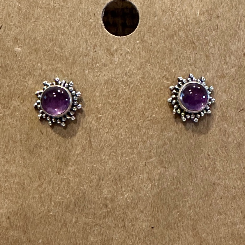 925 Sterling Silver Amethyst Earrings- post back - Picture 5 of 9